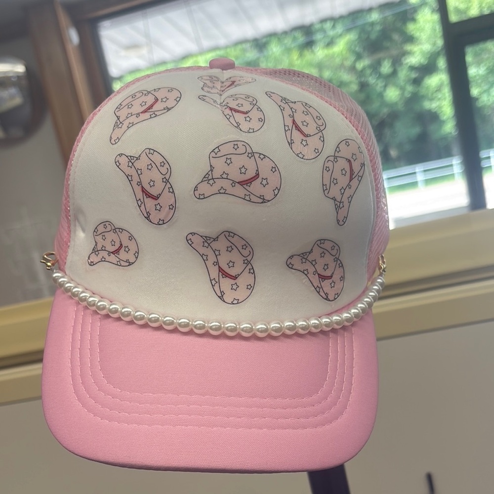 Pink cow girl trucker hat